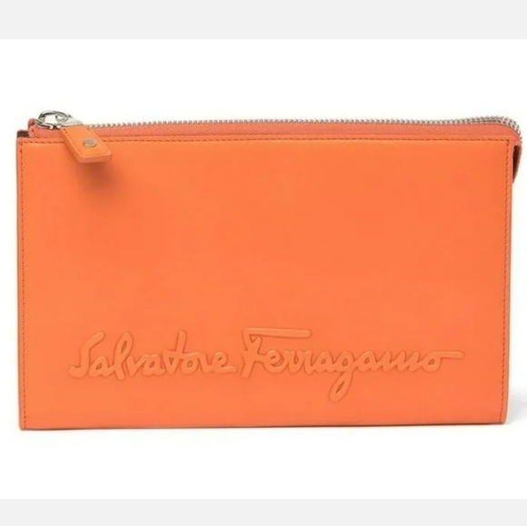 Auth Salvatore Ferragamo Leather Zip Wallet Pouch 6.5" H x 10" W, Italy  NIB - Picture 1 of 7